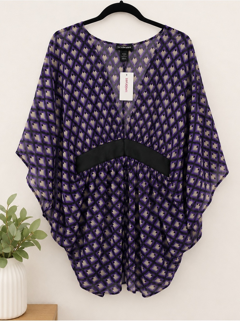 Lane Bryant NWT Purple Geometric Batwing Kimono Blouse 18/20
